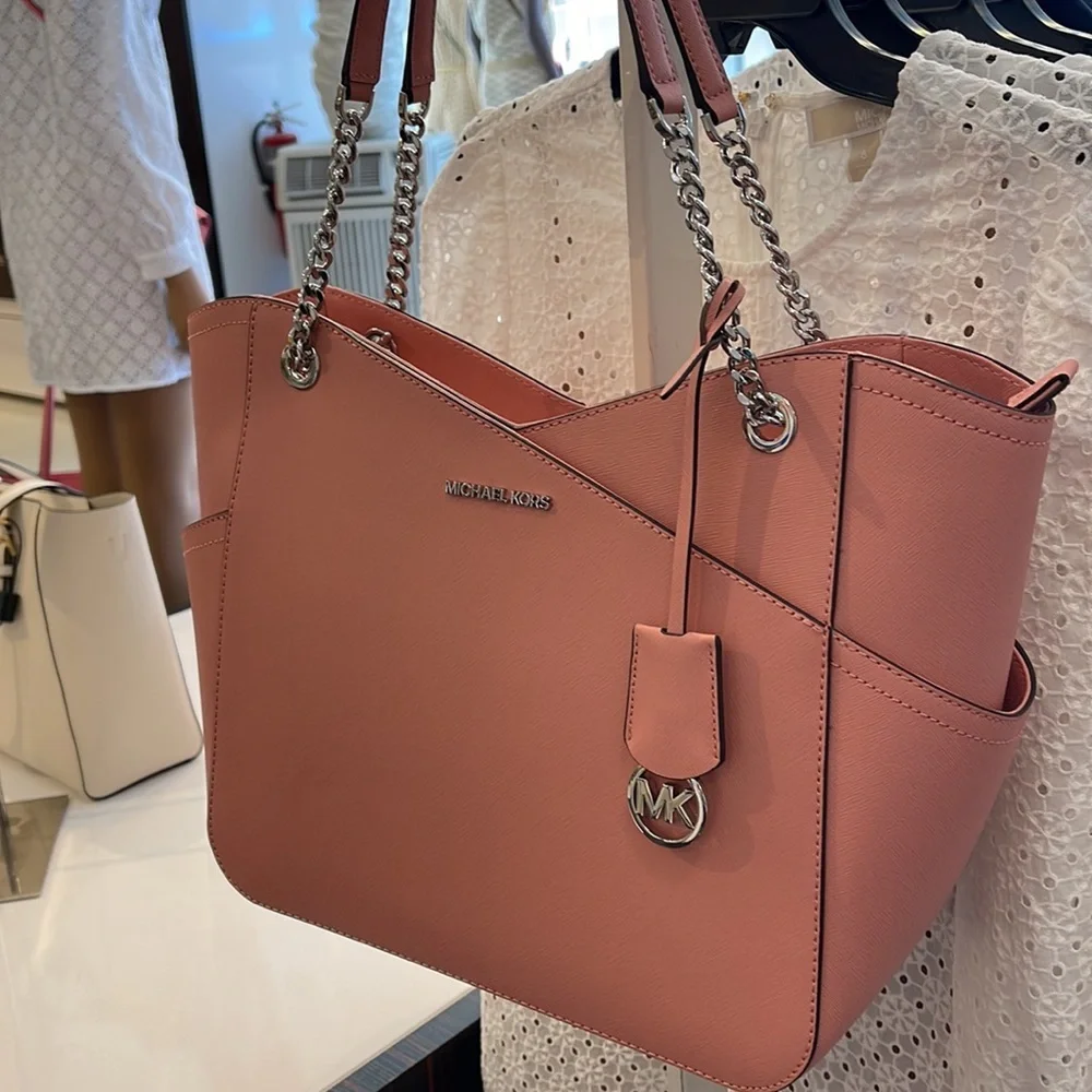 MICHAEL KORS Jet Set Large X Chain Saffiano Leather Shoulder Tote PRIMROSE NWT